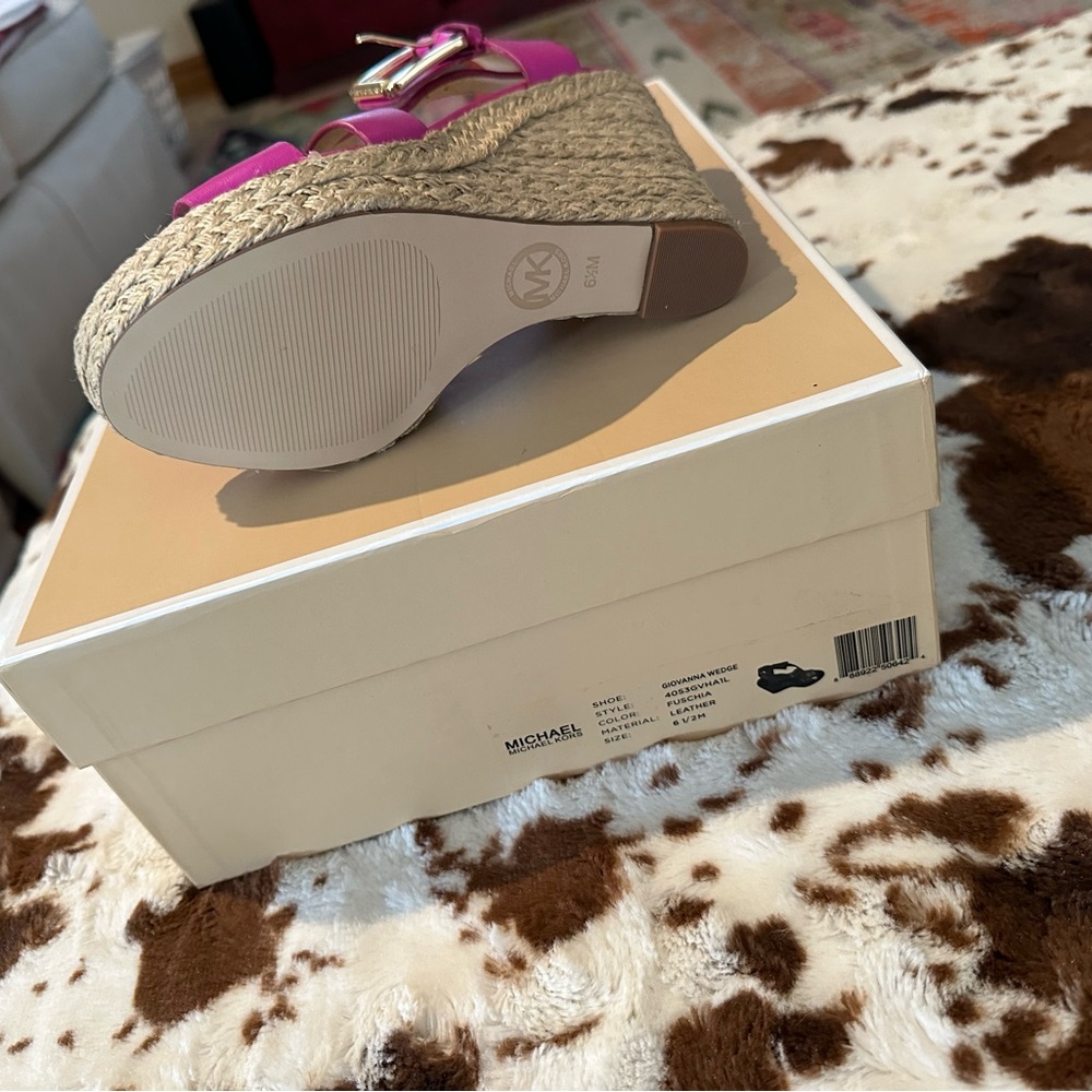 Michael Kors Pink Leather Espadrille Wedge Sandals - Picture 3 of 4